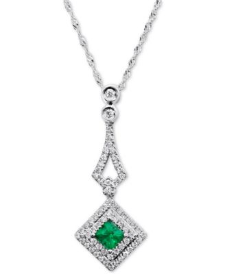 Macy's Brand - Emerald (1/4 ct. t.w.) & Diamond (1/4 ct. t.w.) 18" Pendant Necklace in 14k White Gold