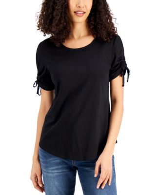 Karen Scott - Ruched-Sleeve T-Shirt