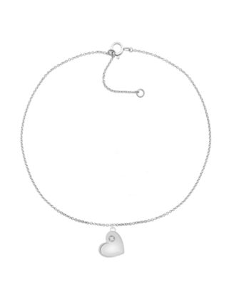 Macy's Brand - Diamond Accent Heart Anklet in Sterling Silver ,  9" + 1" extender