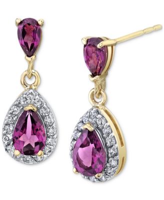 Macy's Brand - Rhodolite Garnet (1-5/8 ct. t.w.) & Diamond (1/4 ct. t.w.) Drop Earrings in 14k Gold
