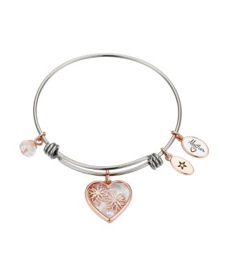 Unwritten - Rose Gold Two-Tone Stainless Steel Crystal "Mother" Heart and Flower Bangle Bracelet