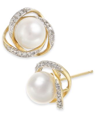 Honora - Cultured Freshwater Pearl (7mm) & Diamond (1/8 ct. t.w.) Stud Earrings in 14k Gold