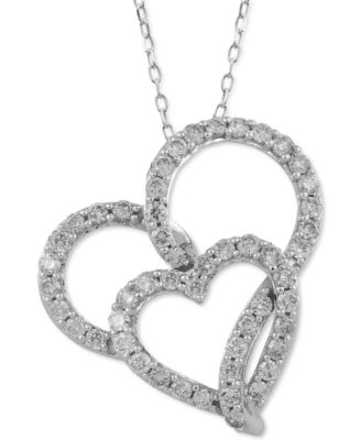 Macy's Brand - Diamond Double Heart Pendant Necklace (1 ct. t.w.) in 10k White Gold, 16" + 2" extender