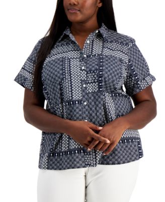 Tommy Hilfiger - Plus Size Patchwork Camp Shirt