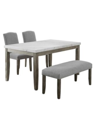 Furniture - Emily Marble Dining 4-Pc Set ( Table, 2 Side Chairs  & Bench)