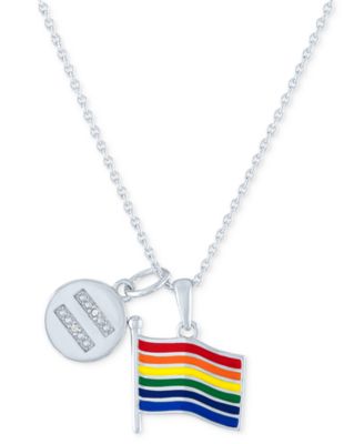 Macy's Brand - Diamond Accented Disc & Pride Flag Pendant Necklace in Sterling Silver, 16" + 4" extender