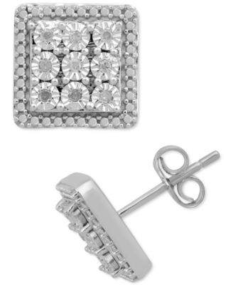 Macy's Brand - Diamond Cluster Stud Earrings (1/10 ct. t.w.) in Sterling Silver