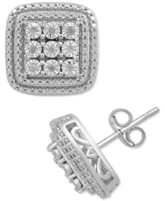 Macy's Brand - Diamond Cluster Stud Earrings (1/10 ct. t.w.) in Sterling Silver