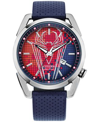 Citizen - Men's Spider-Man Blue Leather Strap Watch 42mm