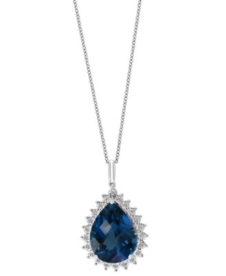 EFFY Collection - London Blue Topaz (12-7/8 ct. t.w.) & Diamond (1/5 ct. t.w.) 18" Pendant Necklace in 14k White Gold