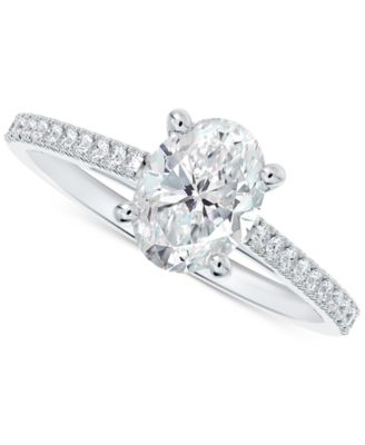 De Beers Forevermark - Diamond Oval-Cut Cathedral Solitaire & Pav&eacute; Engagement Ring (7/8 ct. t.w.) in 14k White Gold