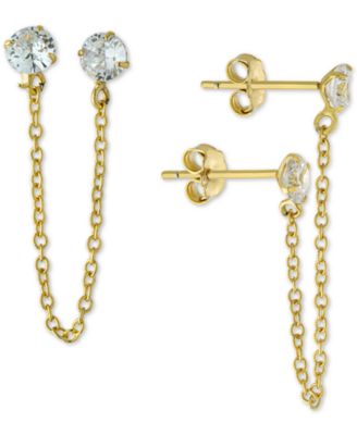 Giani Bernini - Cubic Zirconia Double Pierced Chain Drop Earrings in Gold-Plated Sterling Silver