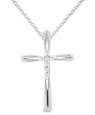 Macy's Brand - Diamond Cross 18" Cross Pendant Necklace (1/10 ct. t.w.) in Sterling Silver