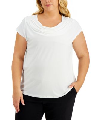 Kasper - Plus Size Cap-Sleeve Cowlneck Top