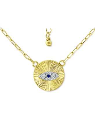 Giani Bernini - Lab-Created Blue Sapphire & Cubic Zirconia Evil Eye Disc Pendant Necklace, 16" + 2" extender