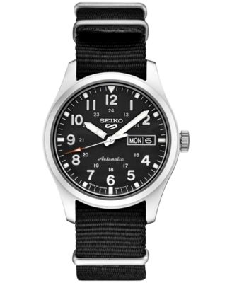 Seiko - Men's Automatic 5 Sports Black Nylon Strap Watch 43mm