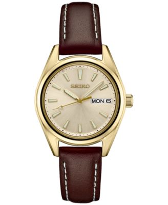 Seiko - Women's Essentials Brown Leather Strap Watch 30mm