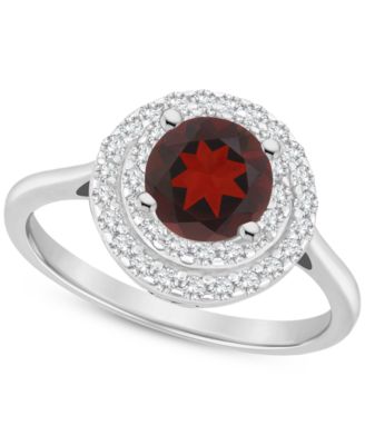 Macy's Brand - Amethyst (1-1/4 ct. t.w.) & White Topaz (3/8 ct. t.w.) Double Halo Ring in Sterling Silver (Also in Citrine, Rhodolite Garnet, Peridot, & Blue Topaz