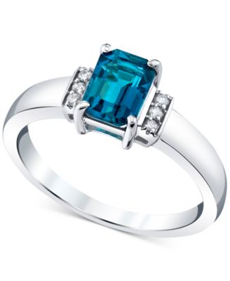 Macy's Brand - Blue Topaz (1-3/8 ct. t.w.) & Diamond (1/20 ct. t.w.) Ring in 14k White Gold