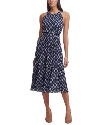 Tommy Hilfiger - Printed Belted Halter Midi Dress
