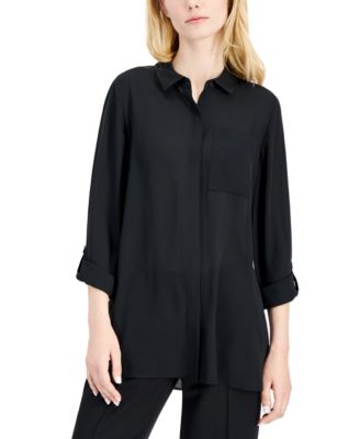 Alfani - Striped Roll-Tab-Sleeve Shirt