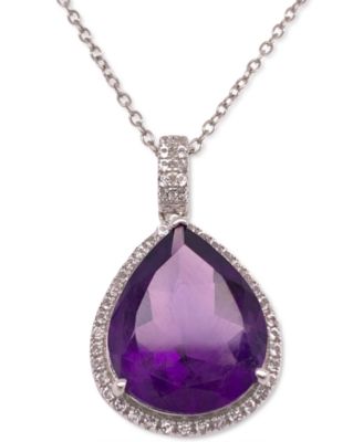 Macy's Brand - Amethyst (6 ct. t.w.) & White Topaz (1/2 ct. t.w.) Teardrop Halo 18" Pendant Necklace in Sterling Silver (Also in Smoky Quartz & Green Quartz)