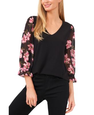 CeCe - Floral-Sleeve Blouse