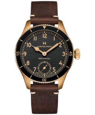 Hamilton - Men's Khaki Aviation Pioneer Brown Leather Strap Watch 43mm