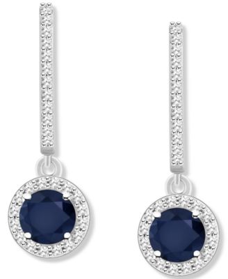 Macy's - Gemstone & Diamond (1/4 ct. t.w.) Halo Leverback Drop Earrings in Sterling Silver