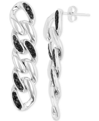 Macy's - Black Spinel Chain Link Drop Earrings (1/2 ct. t.w.) in Sterling Silver