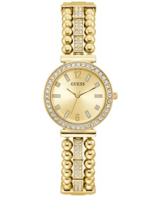 GUESS - Women's Crystal Beaded Gold-Tone Stainless Steel Bracelet Watch 30mm