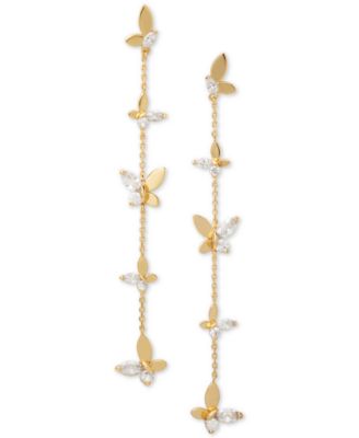kate spade new york - Gold-Tone Crystal Social Butterfly Linear Earrings