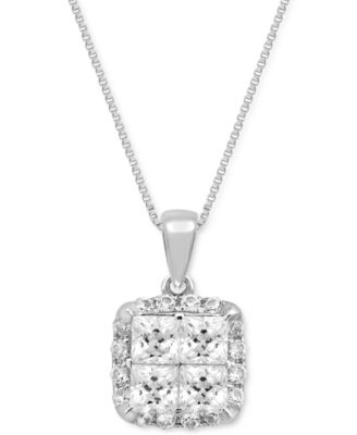 Macy's Brand - Diamond Princess Cluster Halo 20" Pendant Necklace (1 ct. t.w.) in 14k White Gold