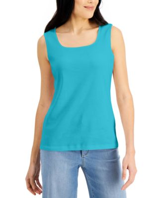 Karen Scott - Petite Cotton Square-Neck Tank Top