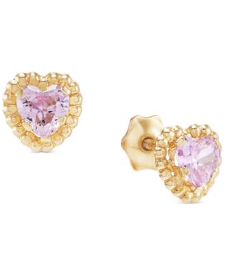 Macy's Brand - Children's Pink Zirconia Heart Screw Back Stud Earrings in 14k Gold