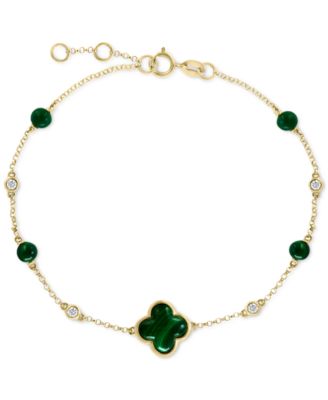 EFFY Collection - Malachite & Diamond (1/20 ct. t.w.) Chain Bracelet in 14k Gold