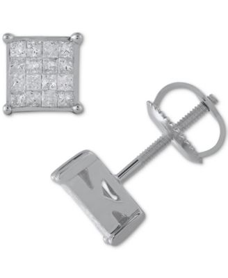 Macy's Brand - Diamond Princess Cluster Stud Earrings (1/2 ct. t.w.) in 14k White Gold
