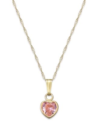 Macy's Brand - Children's Pink Cubic Zirconia Heart Pendant Necklace in 14k Gold
