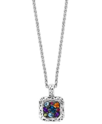 EFFY Collection - Multi-Gemstone Cluster Framed 18" Pendant Necklace (1-1/2 ct. t.w.) in Sterling Silver