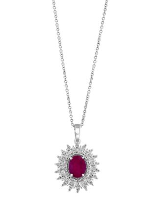 EFFY Collection - Ruby (1-7/8 ct. t.w.) & Diamond (1/10 ct. t.w.) Halo 18" Pendant Necklace in 14k White Gold