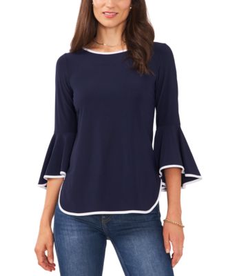 Sam & Jess - Petite Contrast-Trim Bell-Sleeve Top
