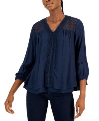 Style & Co - Women's 3/4-Sleeve Embroidered Lace Top