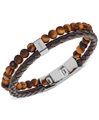 Fossil - Men's Tiger's Eye and Brown Leather Bracelet