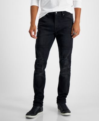 GUESS - Men's Slim-Fit Tapered Mid-Rise Stretch Moto Jeans in Smokesack Black