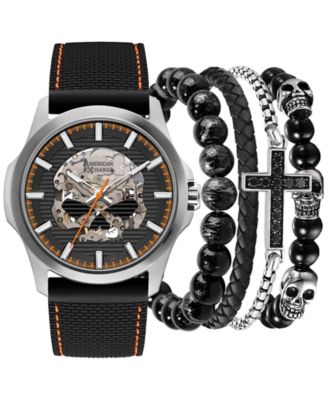 American Exchange - Men's Black Silicone Strap Watch 47mm Gift Set