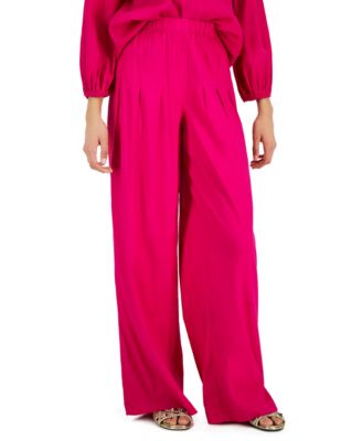 I.N.C. International Concepts - Women's High-Rise Pleated Wide-Leg Linen Pants