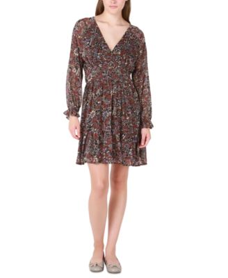 Black Tape - Women's Printed V-Neck Long-Sleeve Dress