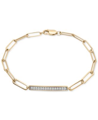 Macy's - Diamond Bar Paperclip Link Bracelet (1/6 ct. t.w.) in 14k Gold-Plated Sterling Silver, Created for