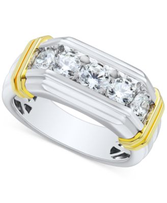 Grown With Love - Men's Lab Grown Diamond Horizontal Five Stone Ring (1-1/2 ct. t.w.) in 10k Two-Tone Gold