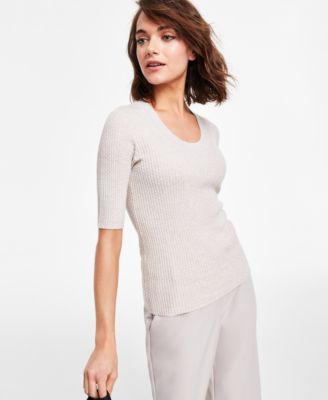 Alfani - Women's Ribbed Elbow-Sleeve Sweater, Created for Macy's